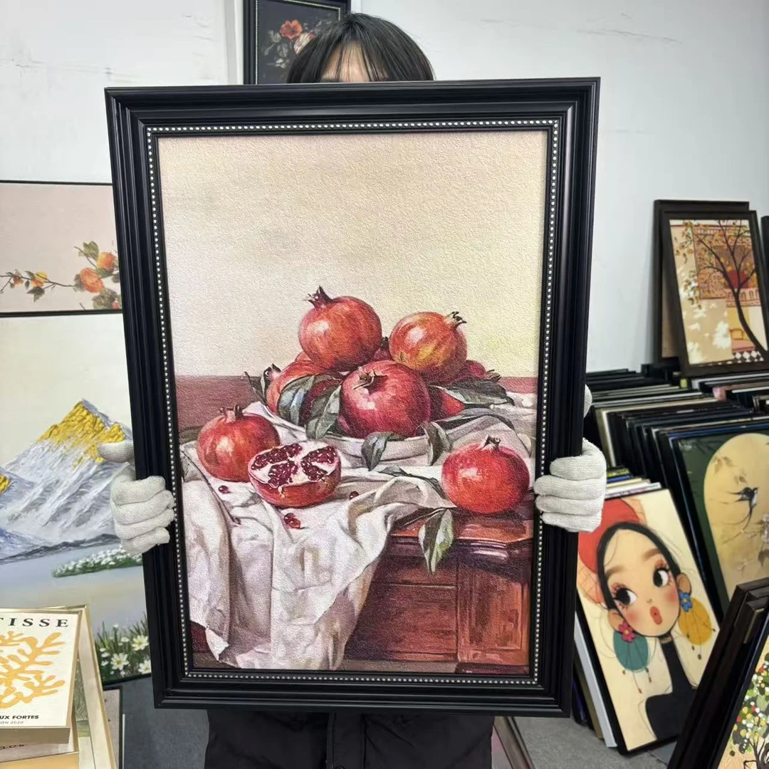 砂岩欧框复古文艺高级感卧室餐厅石榴装饰画5070
