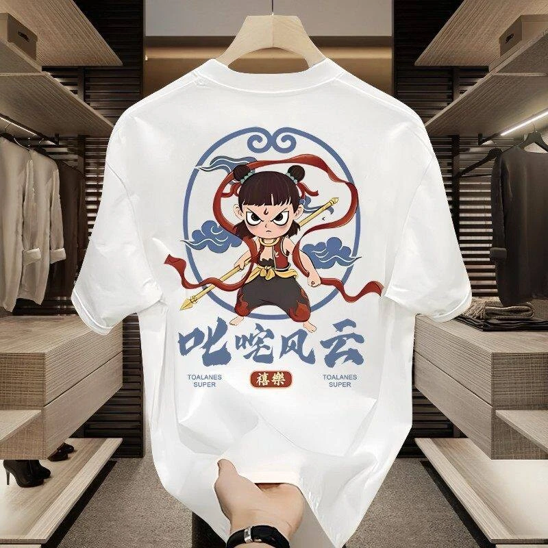 短袖男t恤夏季2025新款纯棉重磅潮牌流青少年宽松半袖国潮上衣服