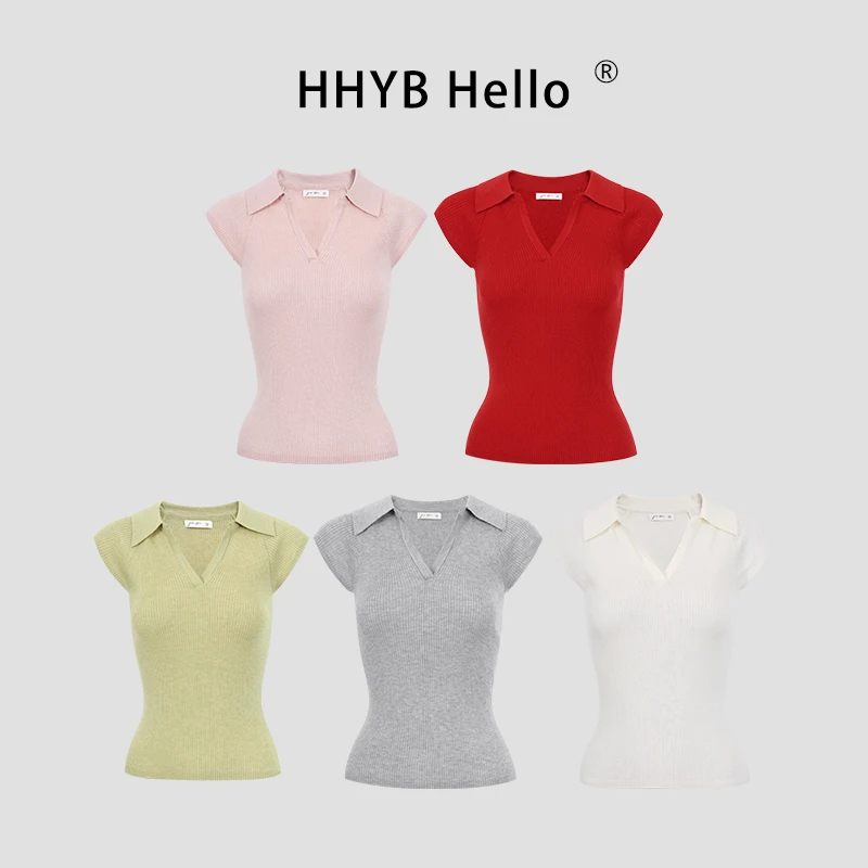 HHYB Hello【Q】V领翻领无袖背心女2025夏新款简约时尚上衣M1167