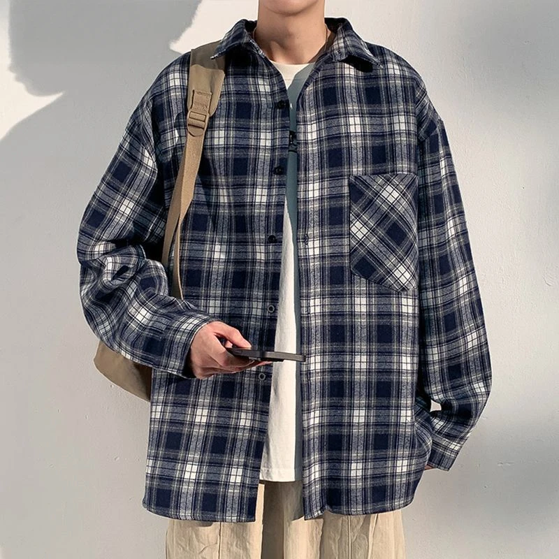 格子外套男2025春秋长袖衬衫休闲百搭时尚痞帅宽松版青少年衬衣