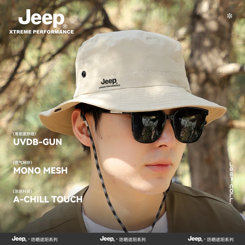 jeep吉普男士太阳登山帽子夏季男渔夫帽遮阳防晒盆帽户外钓鱼露营