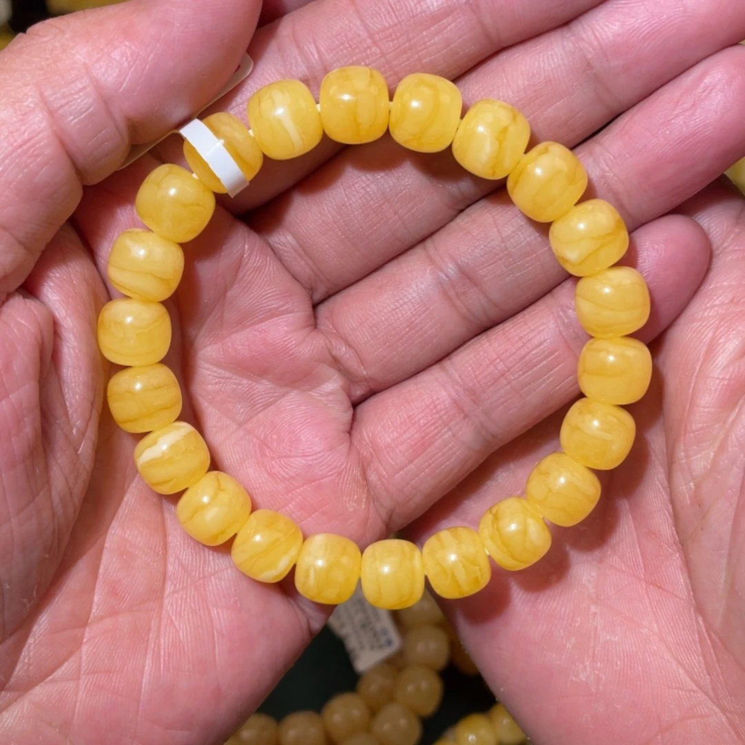 蜜蜡未镶嵌珠宝奇石10m焦皮同料老型手串13.5