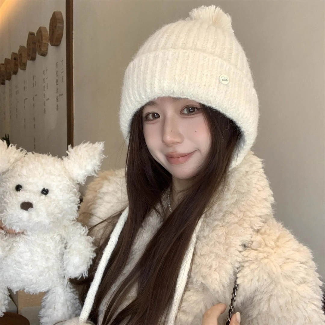 大头围加厚毛球护耳针织帽女秋冬显脸小保暖防寒百搭毛线帽子