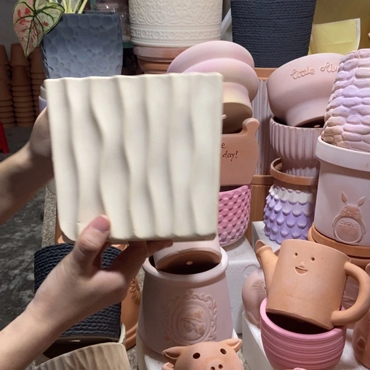 16×14白陶波浪方盆 粗陶1个