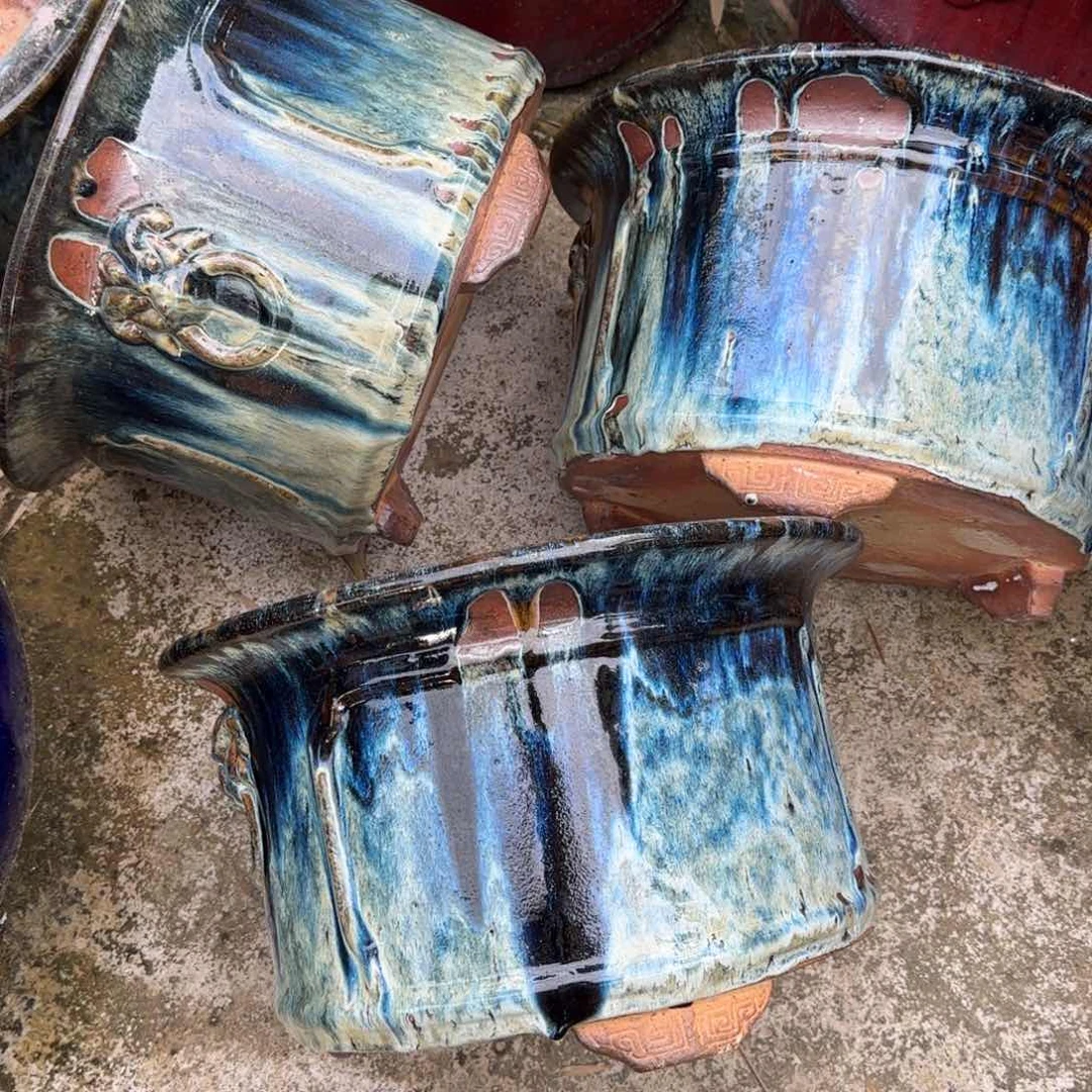 紫砂花盆小*哥瑕疵品三个