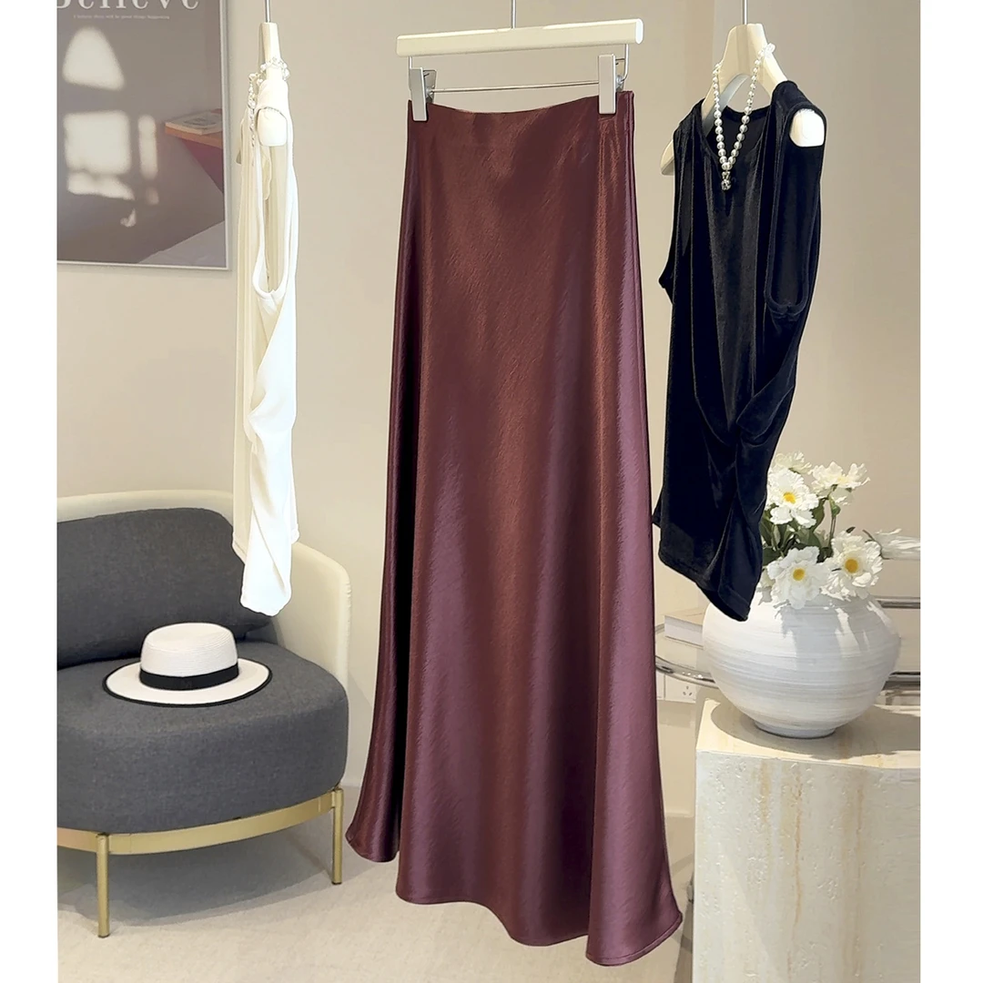 丝滑垂感缎面包臀鱼尾裙中长款半身裙女长裙2025秋季新款高腰显瘦