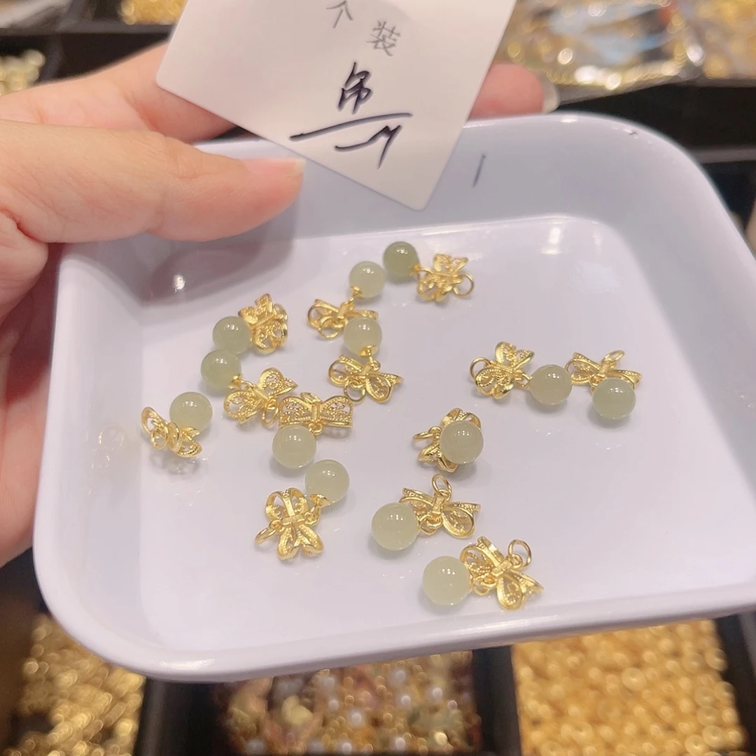 和田玉银S925镀金镶嵌颈饰17