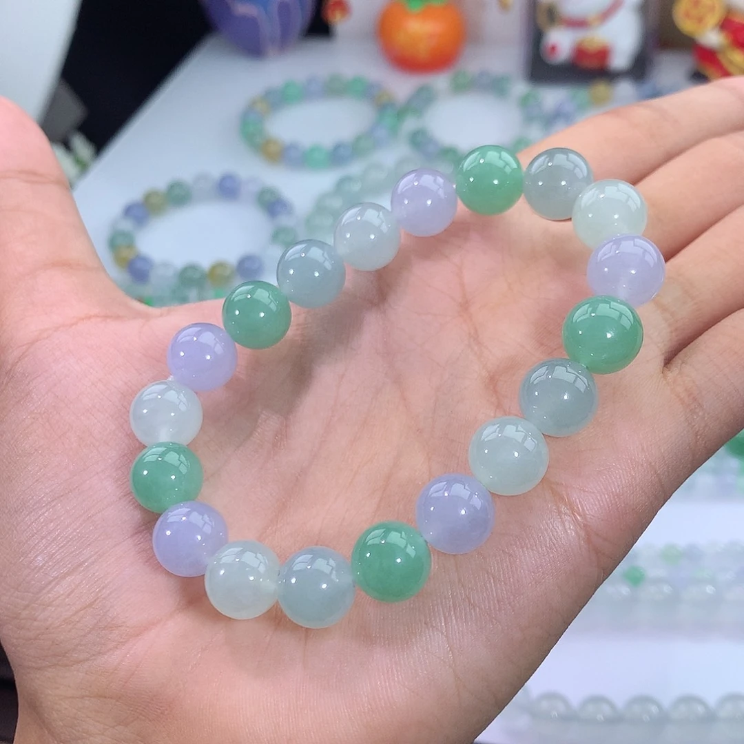 翡翠未镶嵌手链4号清新马卡龙手串