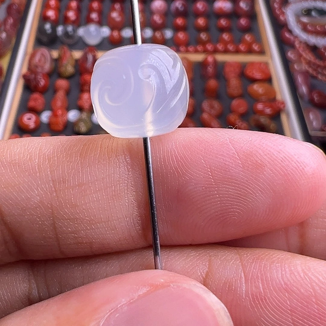 玛瑙/玉髓未镶嵌珠宝奇石川料荔枝冻博古纹老型珠11.7mm