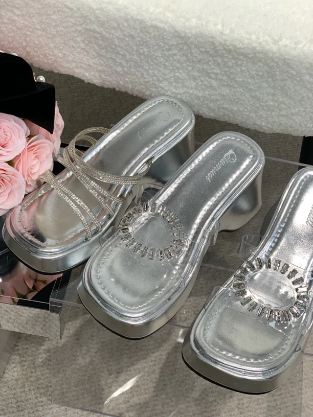 一脚蹬不累脚高跟鞋女凉鞋2025夏季新款厚底不累脚凉拖鞋外穿