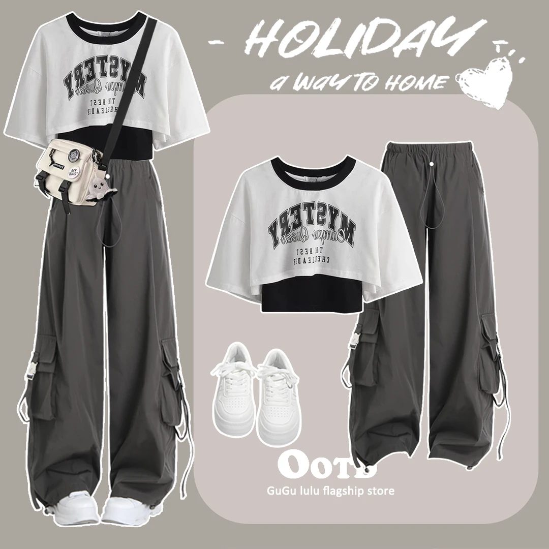 中大童套装夏季2025新款洋气工装裤女童12-15岁女孩网红两件套潮