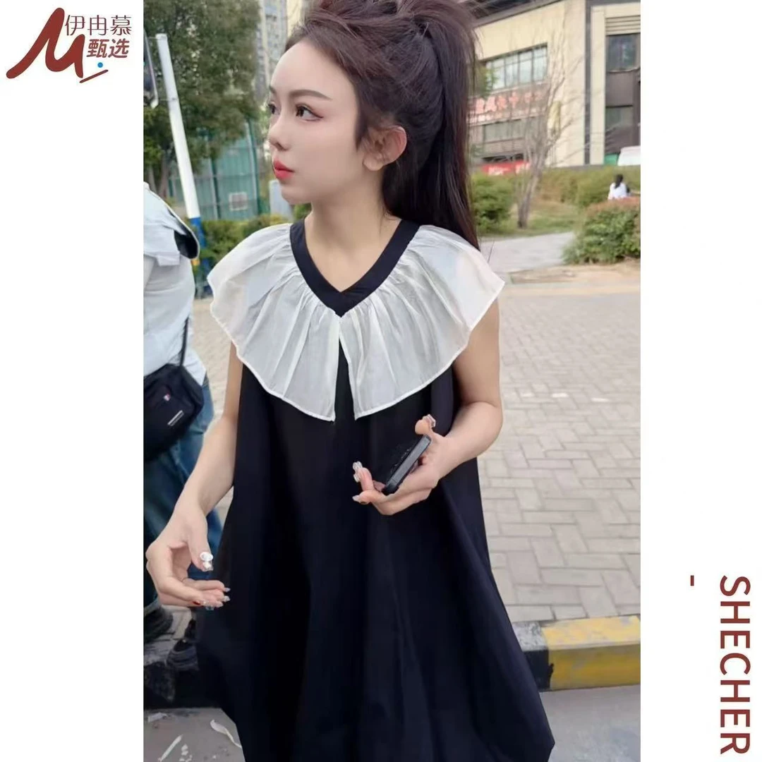 【伊冉慕】6041夏季A字裙休闲风纯色连衣裙裙子时尚洋气气质娃娃领