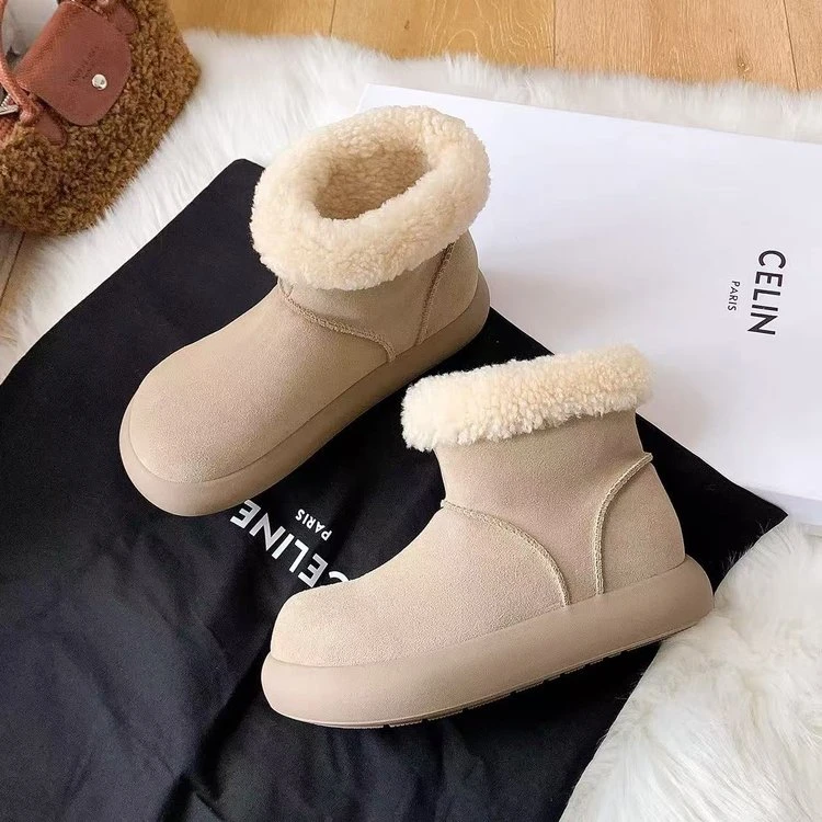 丑萌大头雪地靴女2025冬季新款毛毛保暖短靴厚底加绒加厚棉鞋女款