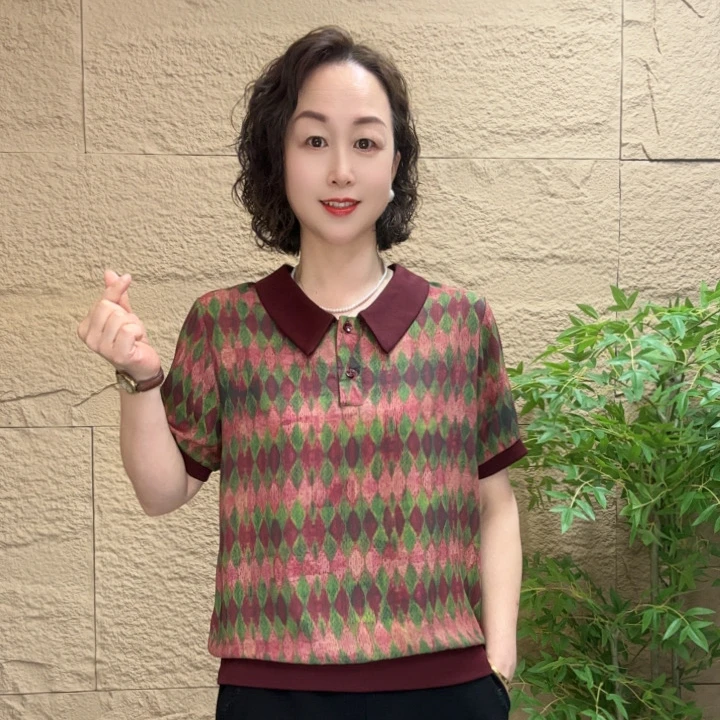 夏季短袖新款中老年妈妈装花色小衫时尚洋气宽松显瘦气质减龄上衣