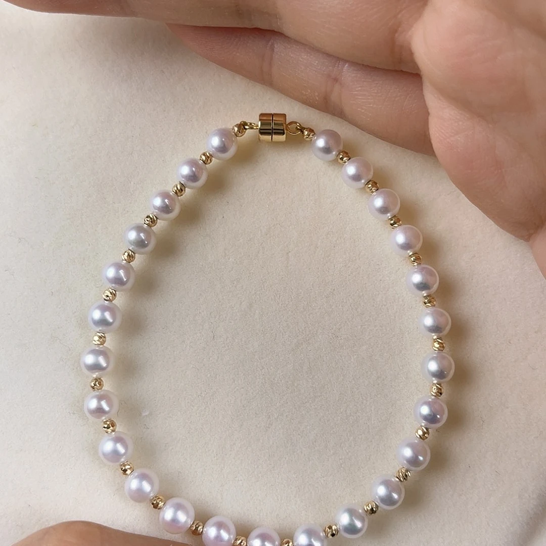 淡水珍珠手绳18K金镶嵌