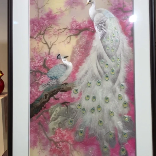 织绣苏绣单面绣孔雀桃花朵朵开