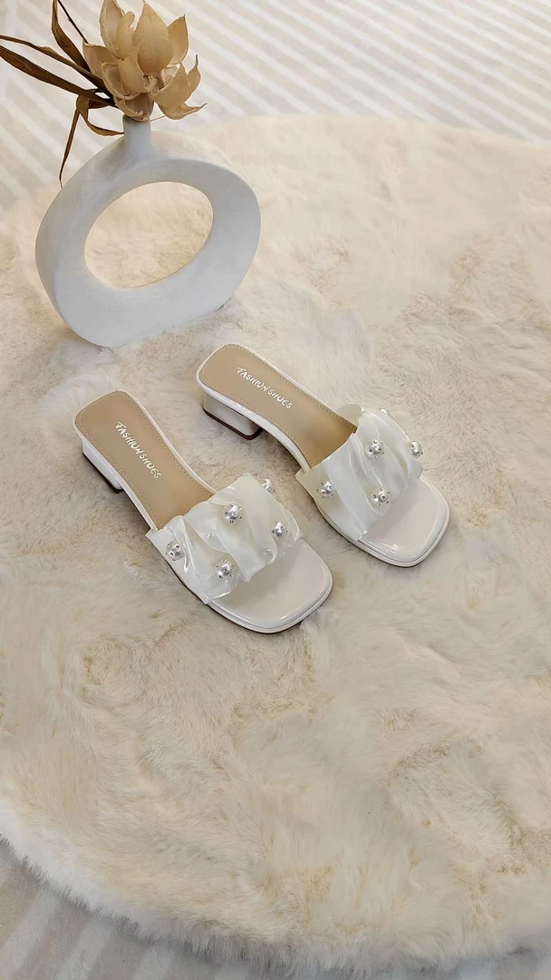 仙女风凉鞋女夏季拖鞋2024新款高级感法式水晶粗跟一字拖1118G