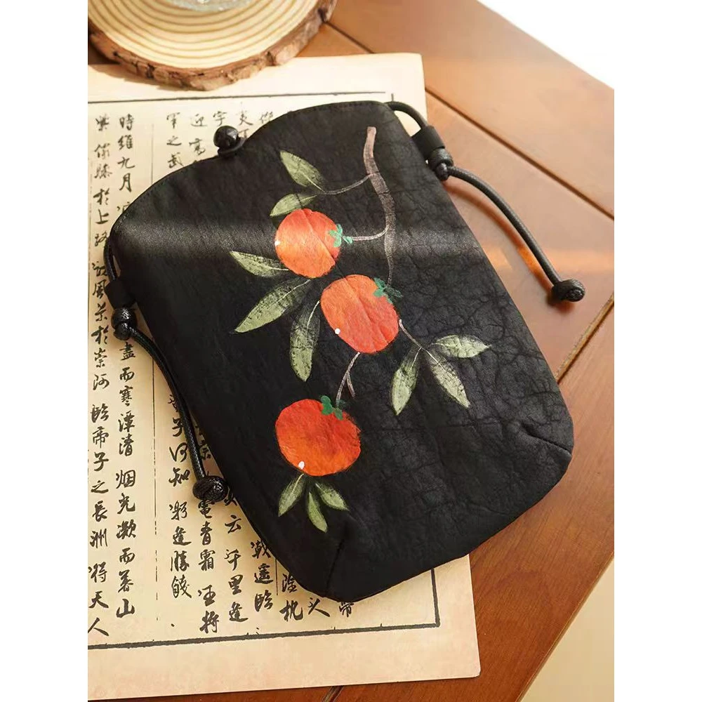 手绘柿子 手机包卡包零钱包挎包小包香云纱龟裂纹印花荷花