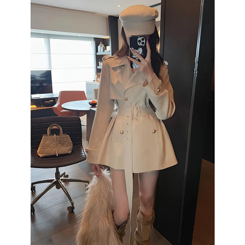 小个子短款风衣女2025秋季新款韩版收腰系带双排扣英伦风气质外套