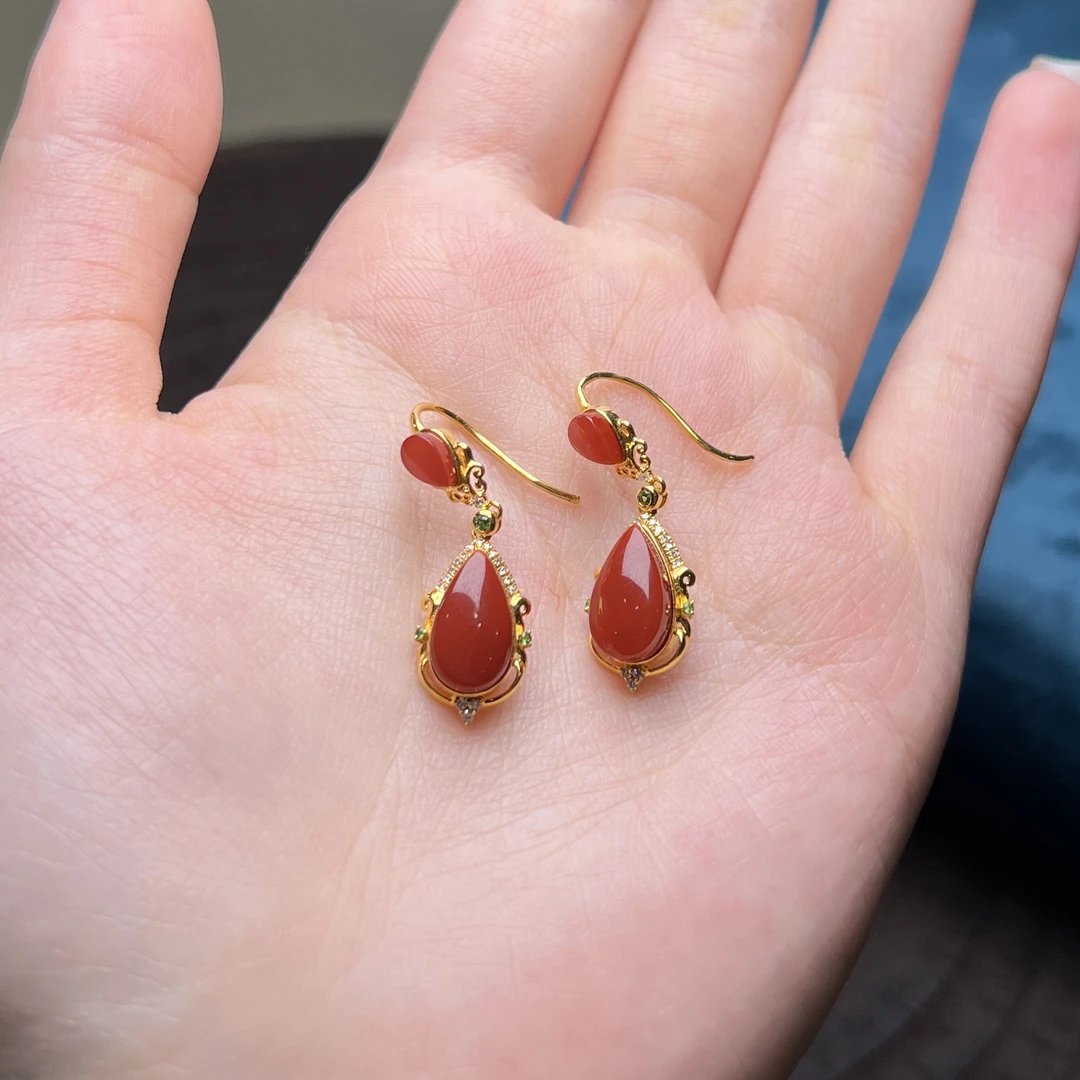 南红牛血红耳坠18K金无胶无裂【承禧专注原矿】GH30-9045多样发其一