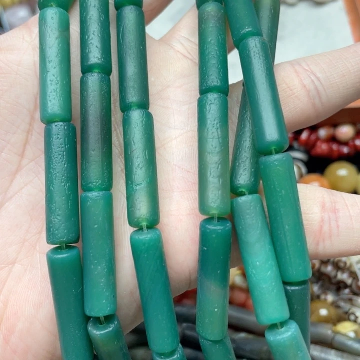 玛瑙/玉髓合金珠宝半成品一条8x30m绿桔皮管珠