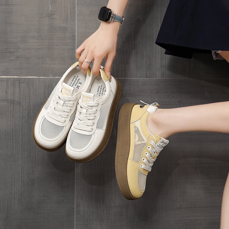 爆款厚底网面德训鞋女款2025夏季新款百搭休闲运动网鞋小白板鞋子