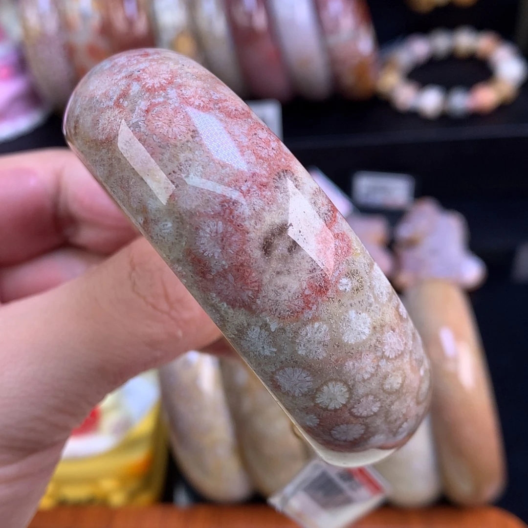 【闪购商品】颈饰未镶嵌硅化珊瑚（珊瑚玉）73号57.7圈粉红彩皮花