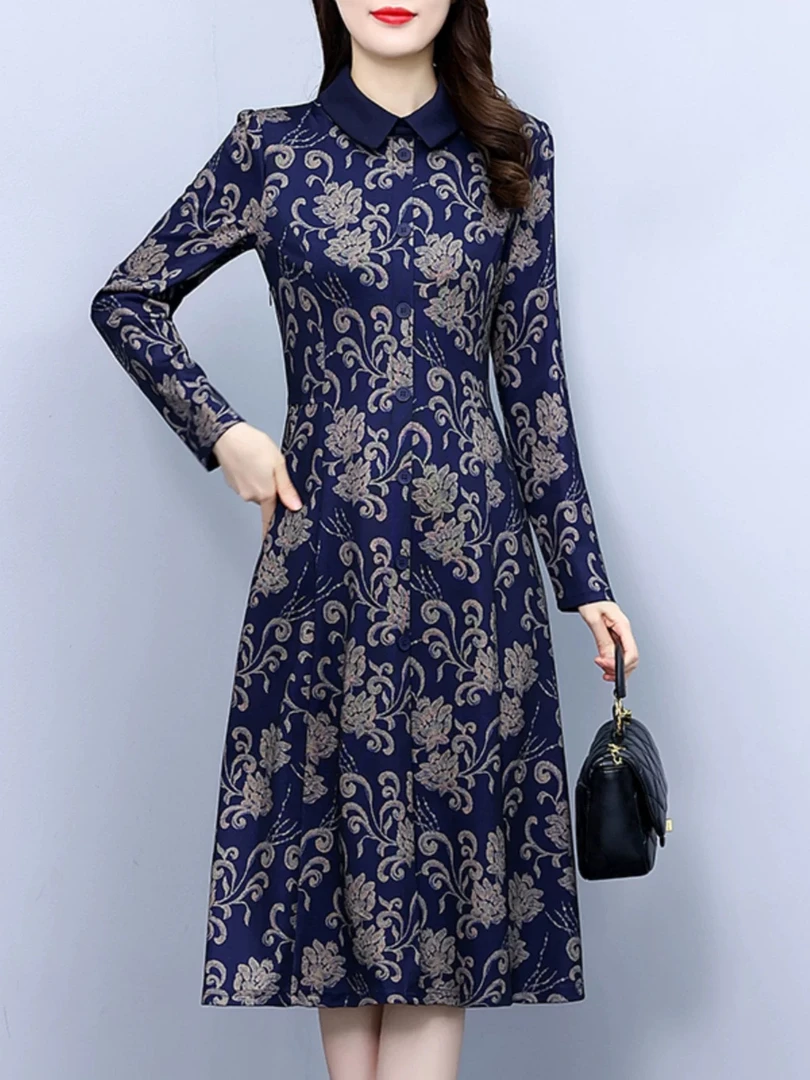 X0536 春秋季气质连衣裙女显瘦收腰时尚减龄遮肉修身连衣裙