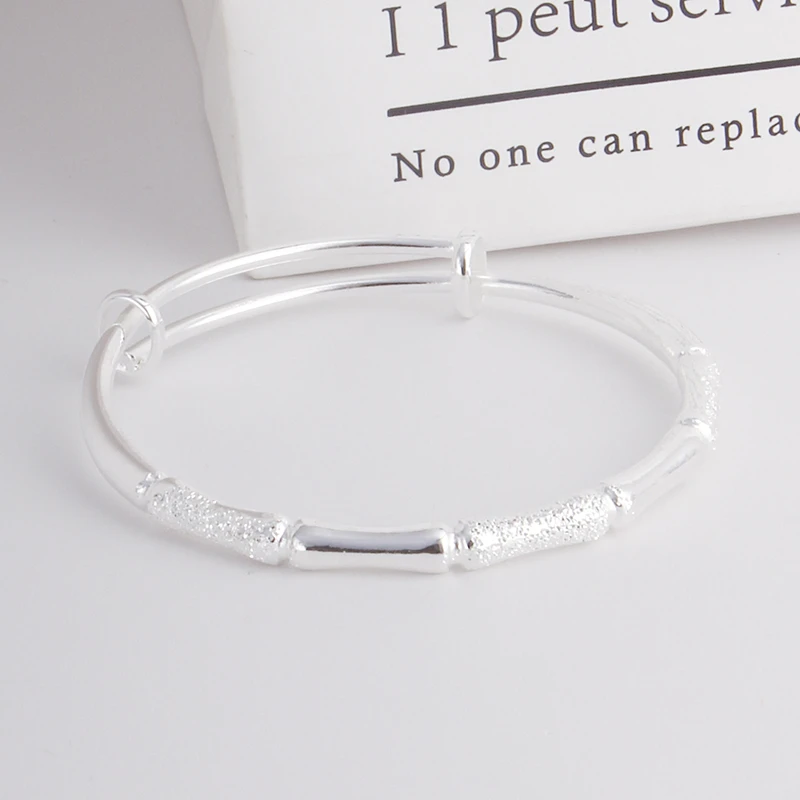 足银手镯 足银手镯推拉可调节繁花蝴蝶吊坠实心银手镯经典百搭