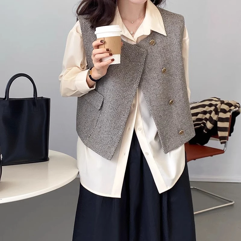小香风西装马甲外套女春秋外穿短款法式名媛高级无袖马夹坎肩背心