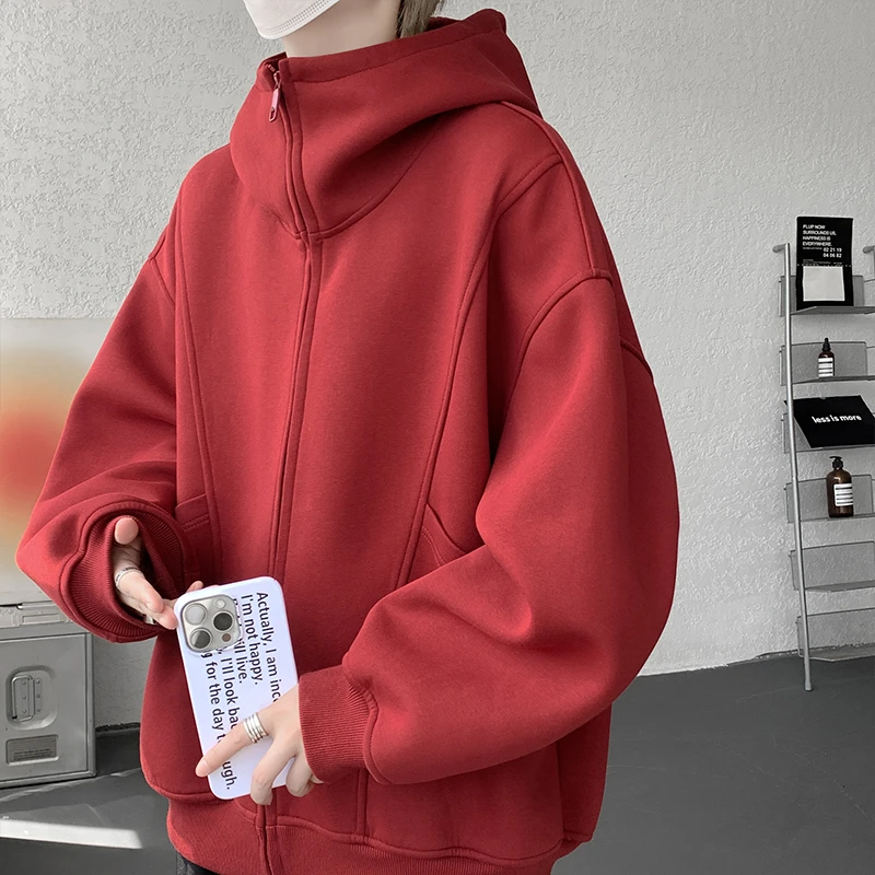 韩系复古连帽简约卫衣男春秋时尚感慵懒小众设计长袖开衫外套上衣