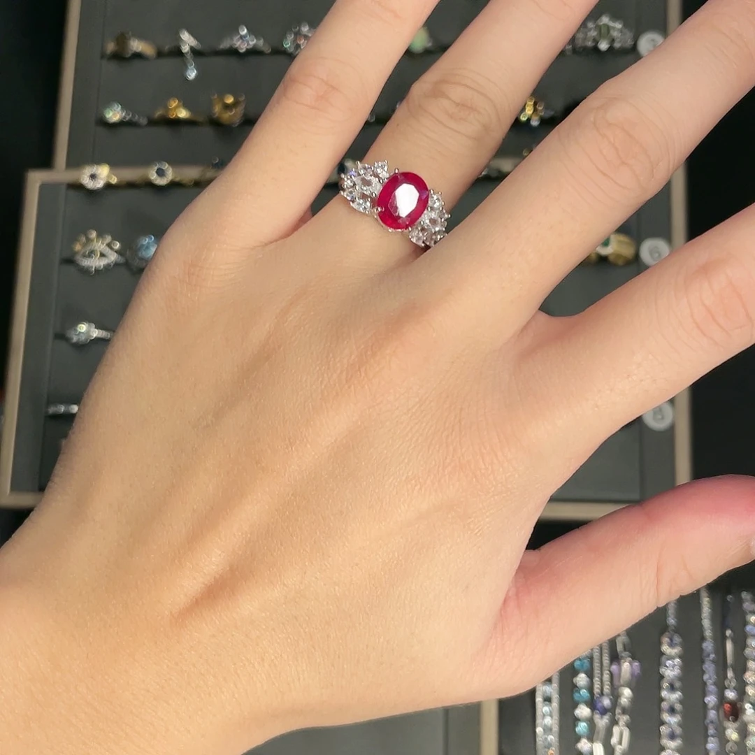 红宝石戒指银S925镶嵌Z*拍五份