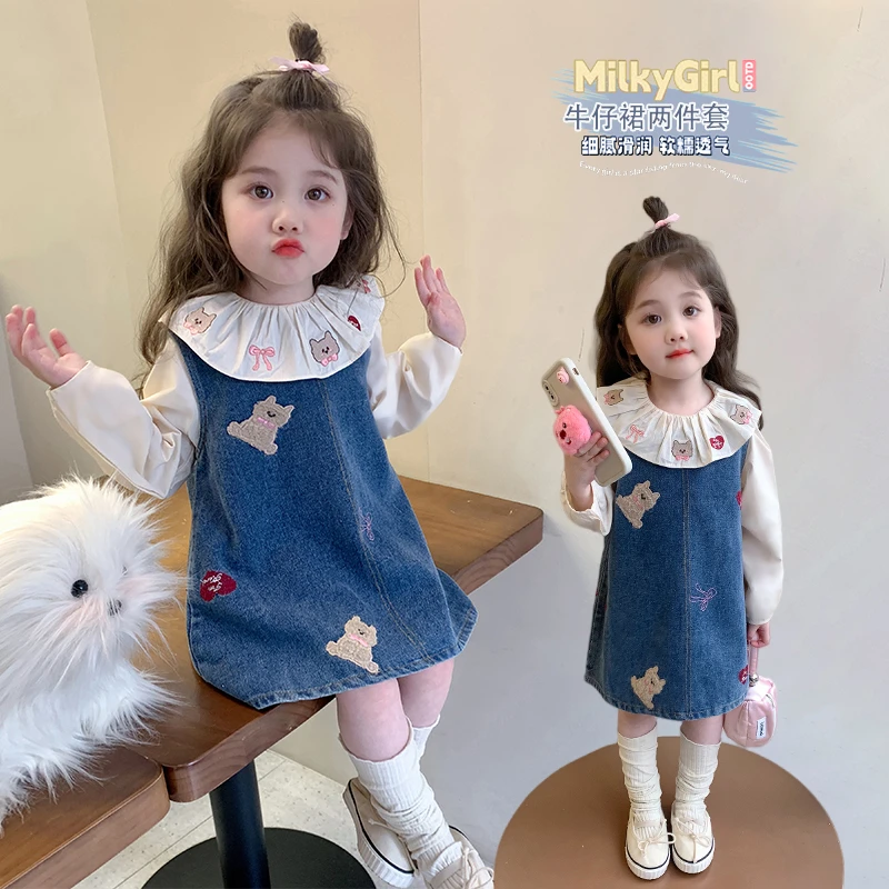 女童牛仔裙套装儿童2025春秋装新款女宝宝碎花两件套小女孩娃娃衫