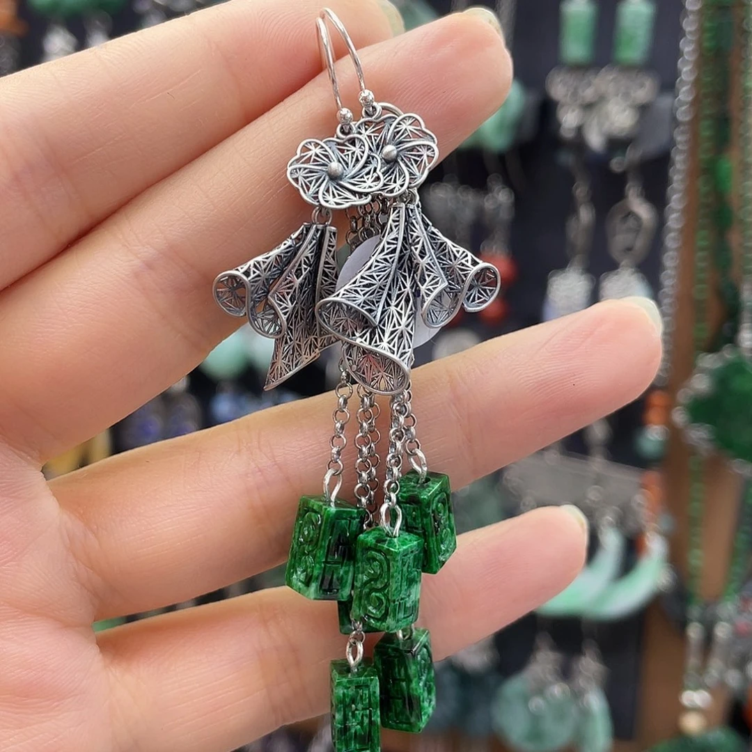 翡翠银S925镶嵌耳饰真***爱075yjhgghh