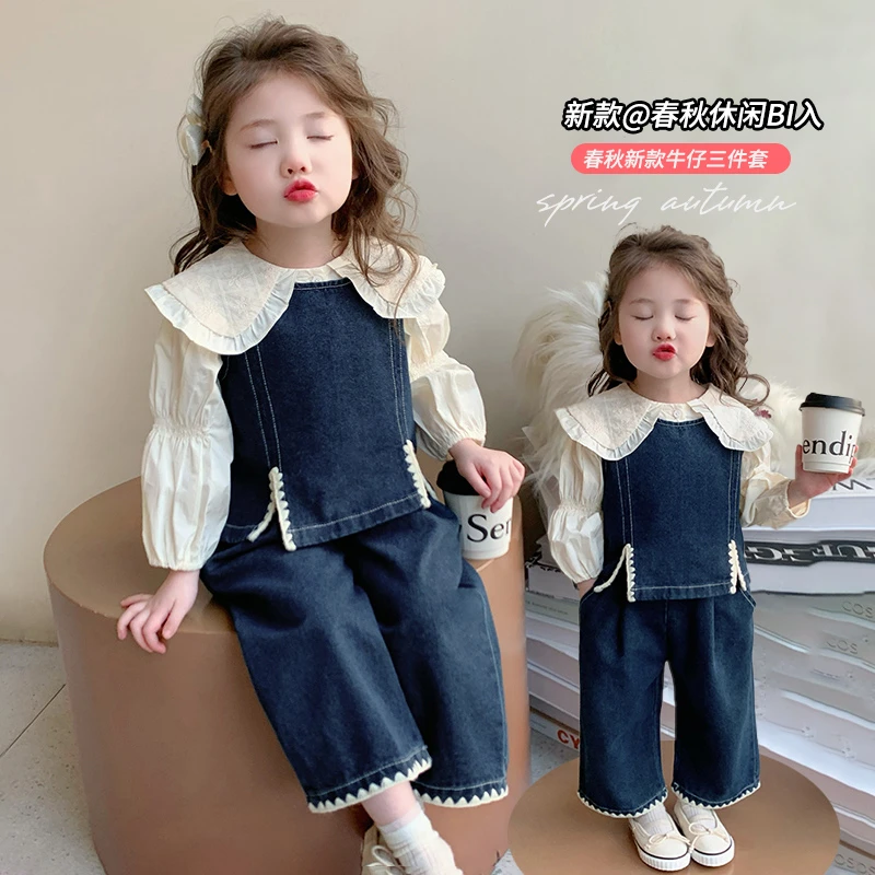 2025时尚秋季女韩版套头常规纯色3件秋季套装洋气女宝休闲童装