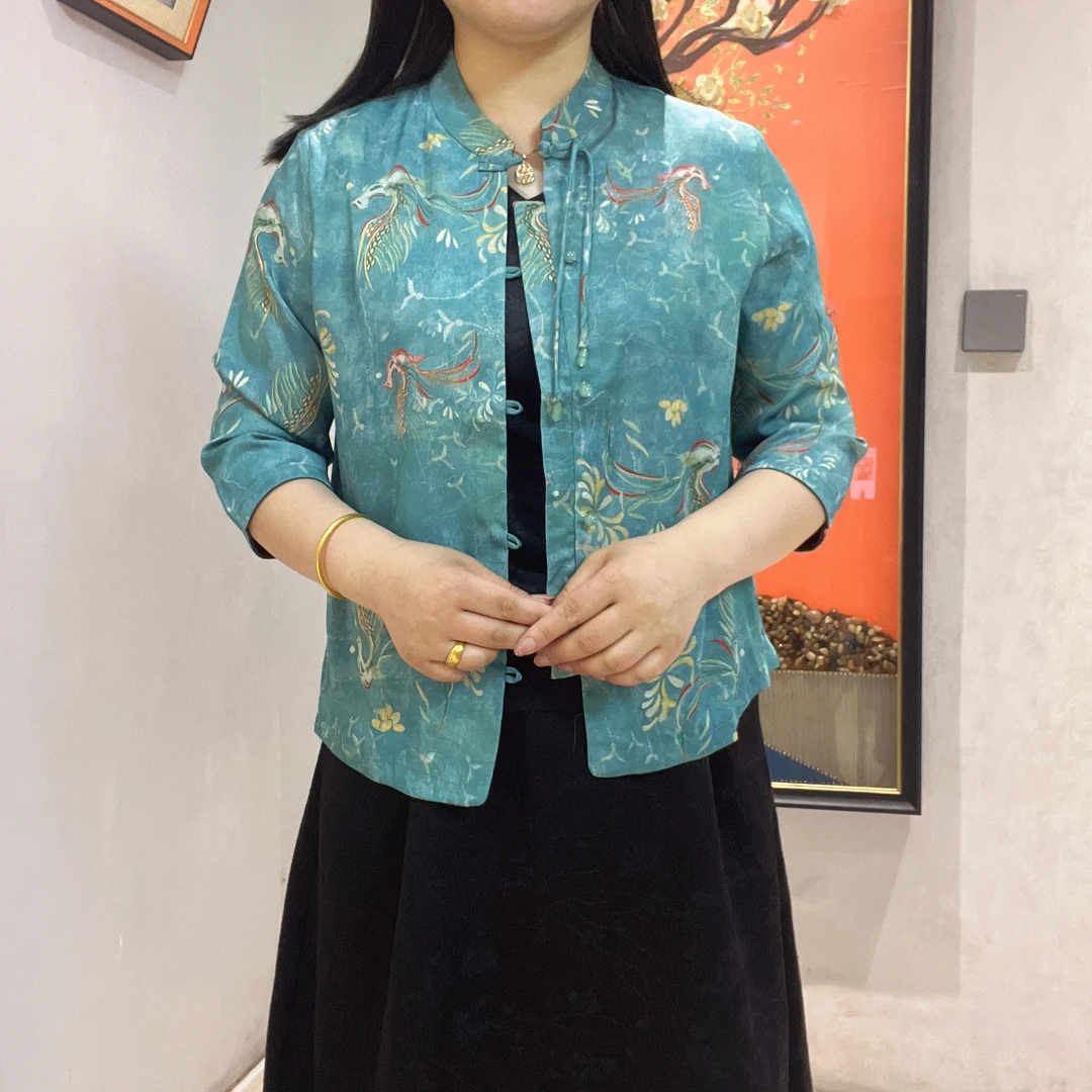 352【巧姐专属】新款时尚中式蓝色凤凰双面外套