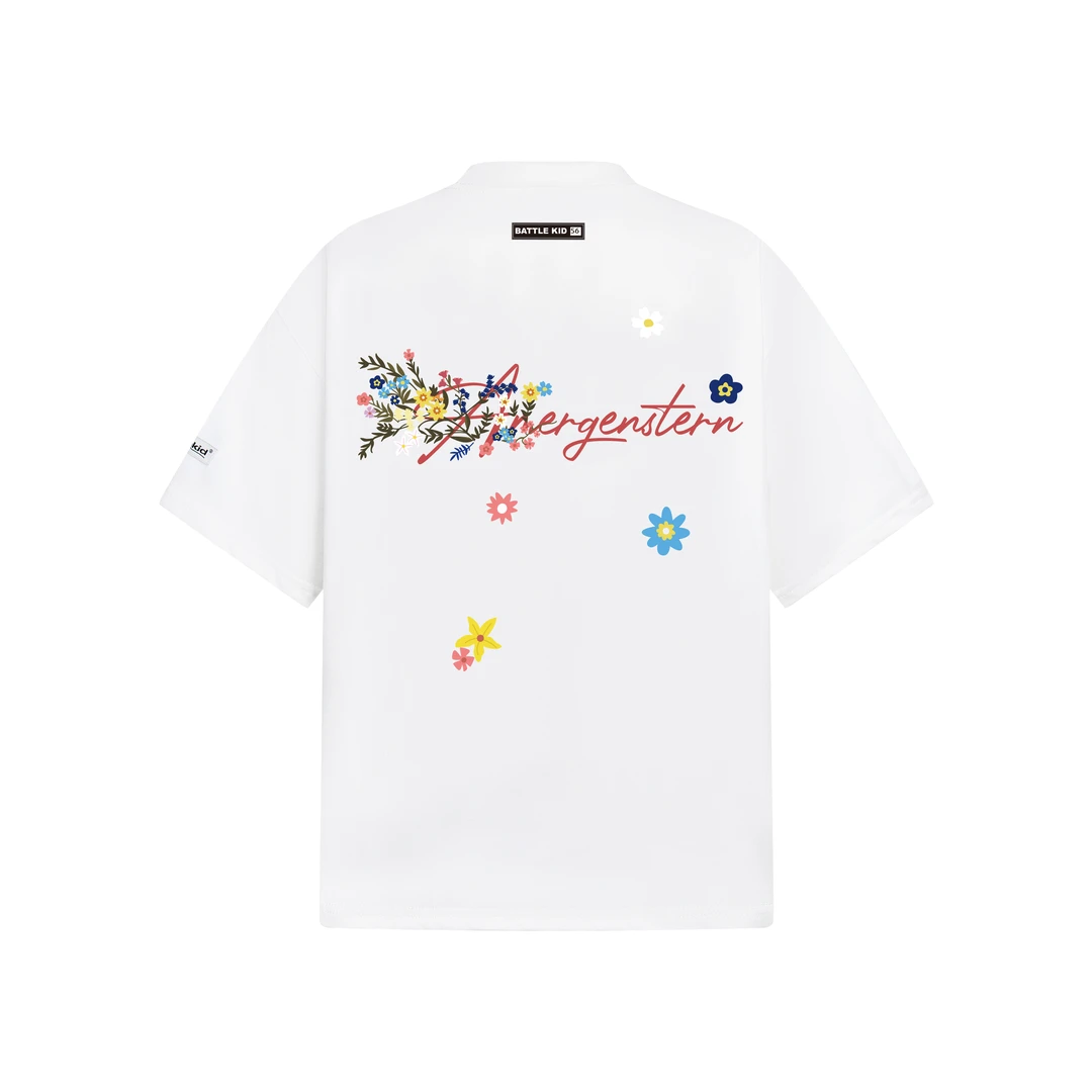 SREK原创美式街头花卉字母彩绘短袖T恤夏季宽松休闲情侣款