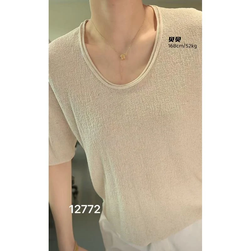 12772（部分无水洗唛，介意慎拍）WANGDAN新款领口卷边净版短袖