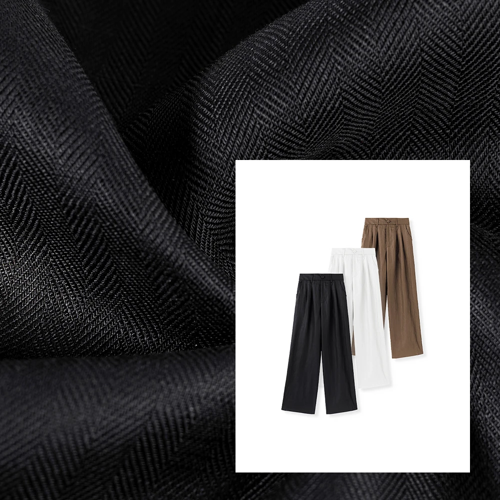 Wen.Studio | 天丝+亚麻 窄版小直筒后松紧腰休闲显瘦裤990080