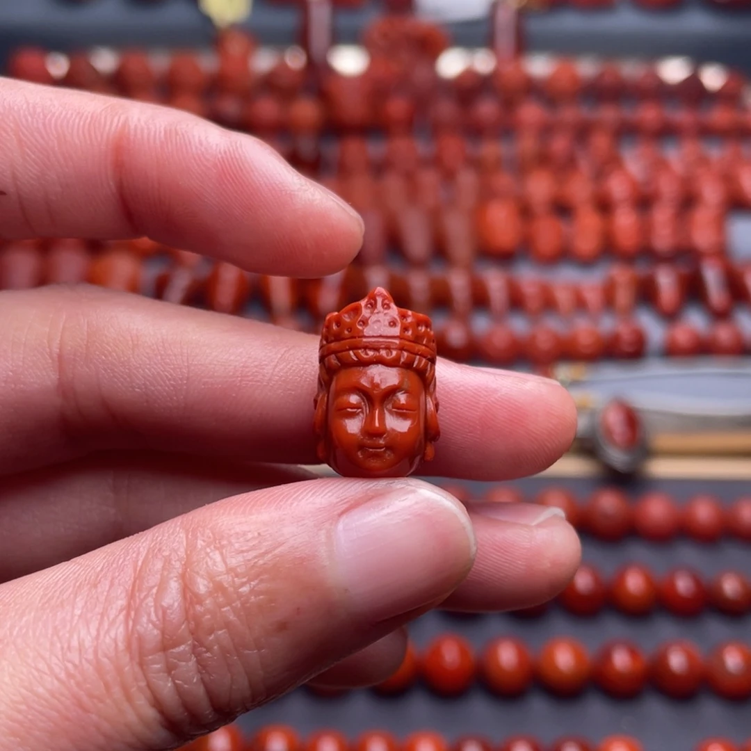 南红玛瑙未镶嵌其他W11➕瓦西偏锦红观音头配饰