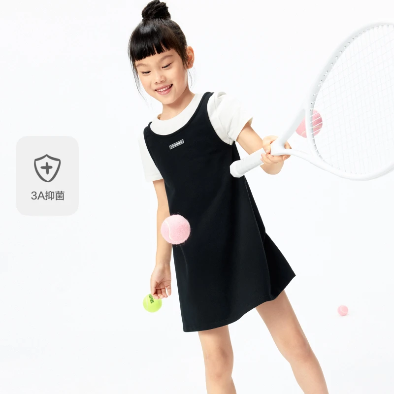 littlemoco童装25夏装新款女童抑菌假两件短袖连衣裙#KBE2DRS014