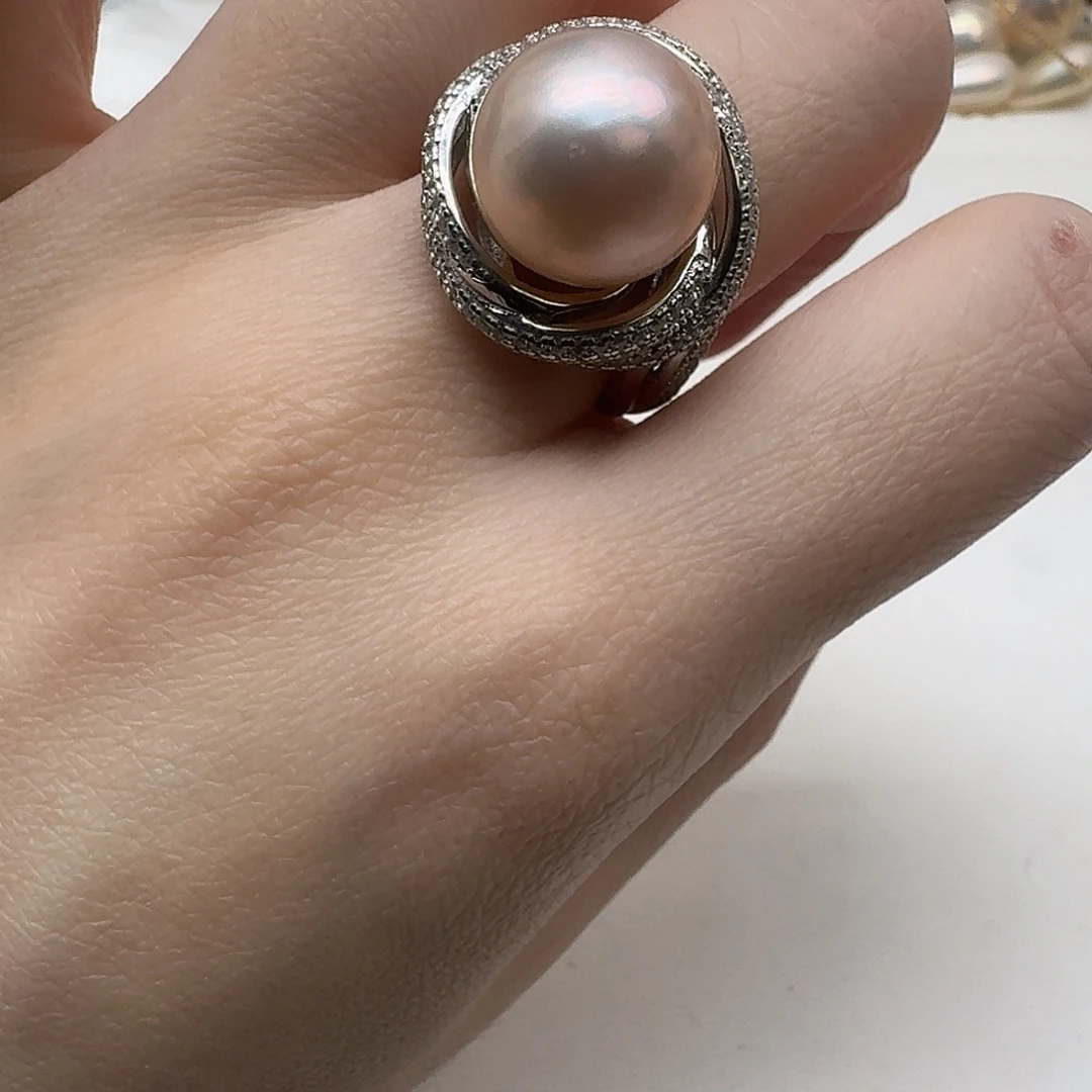 戒圈银S925镶嵌拼合珍珠（马贝珠）