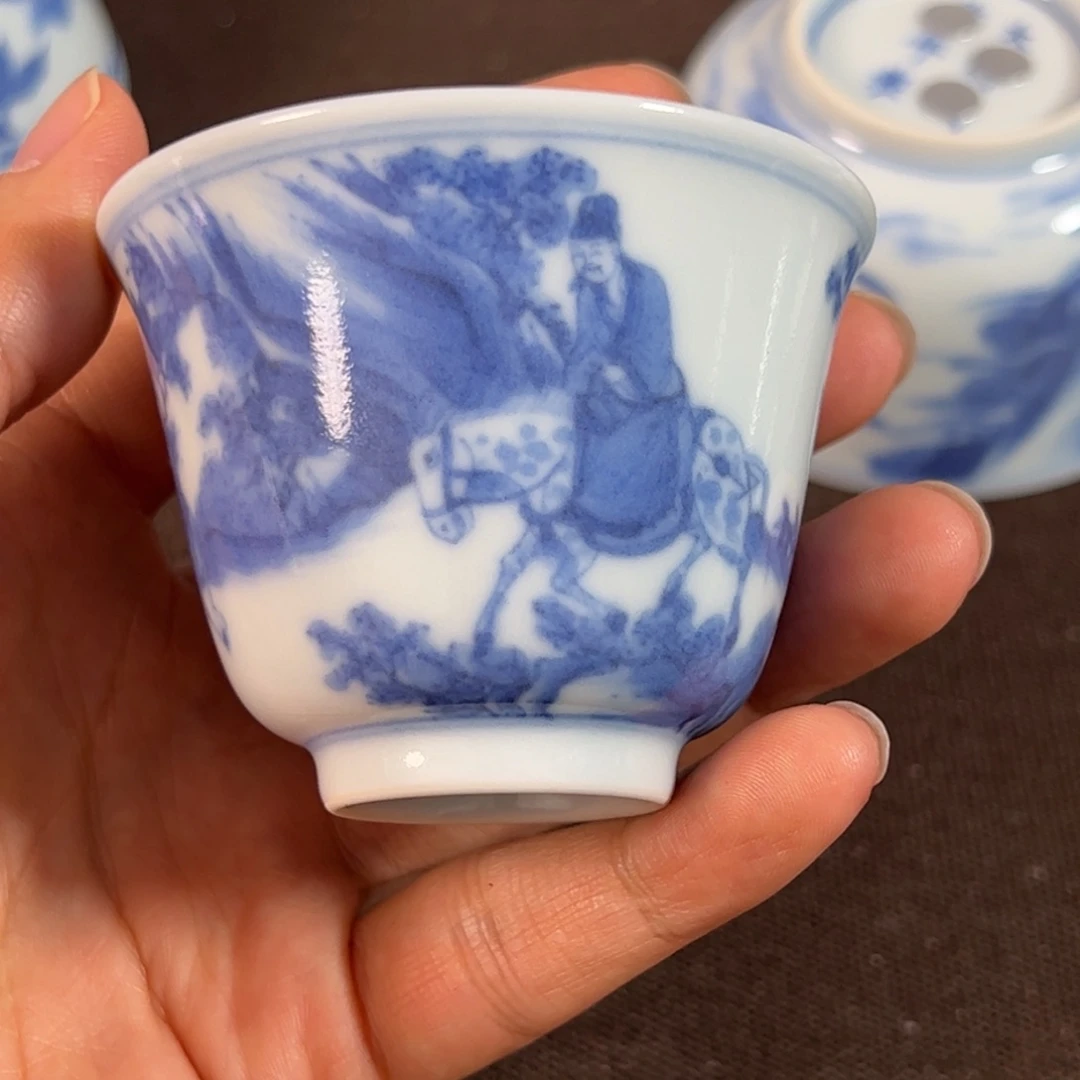 仿古青花人物故事杯