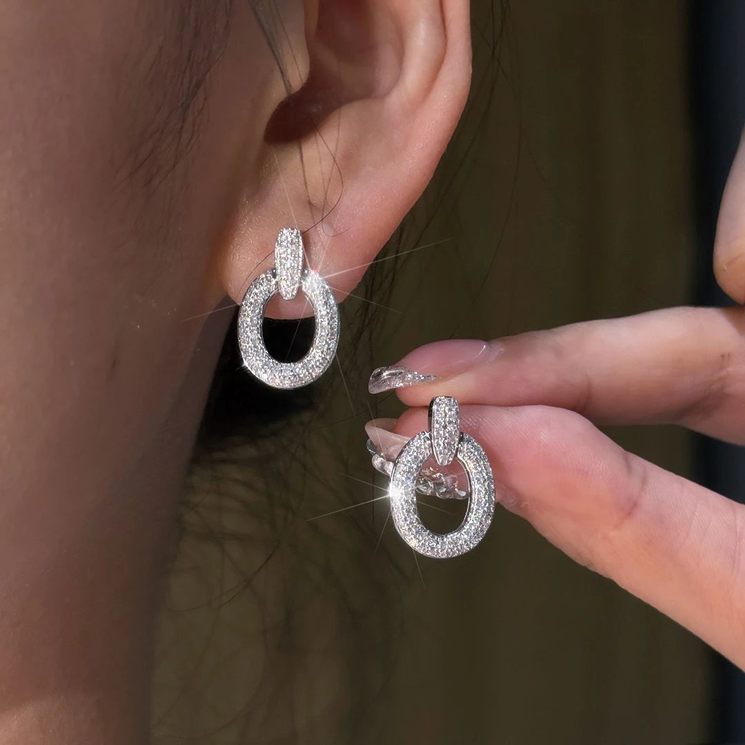 QANNA【甜甜圈】18K金豪华天然钻石满钻简约几何钻石耳环耳钉AF