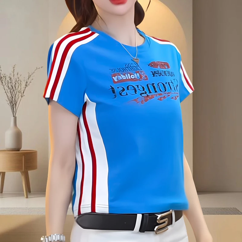 美式字母印花t恤正肩休闲短袖2025夏季时尚百搭小众高级感上衣女