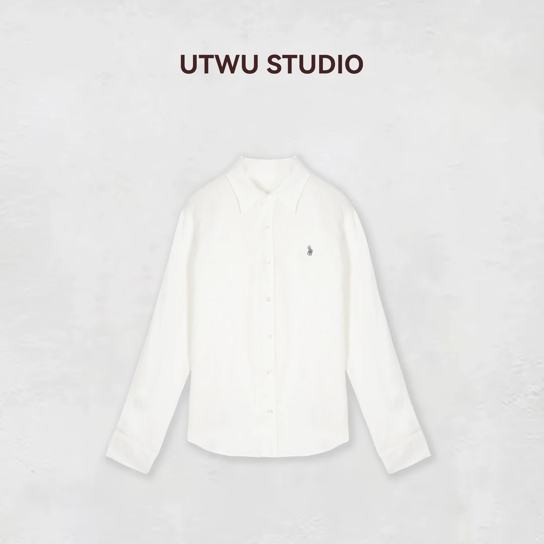 UTWU小敏「小马衬衫」1oo亚麻小马刺绣春夏纯色休闲衬衫S25C1011