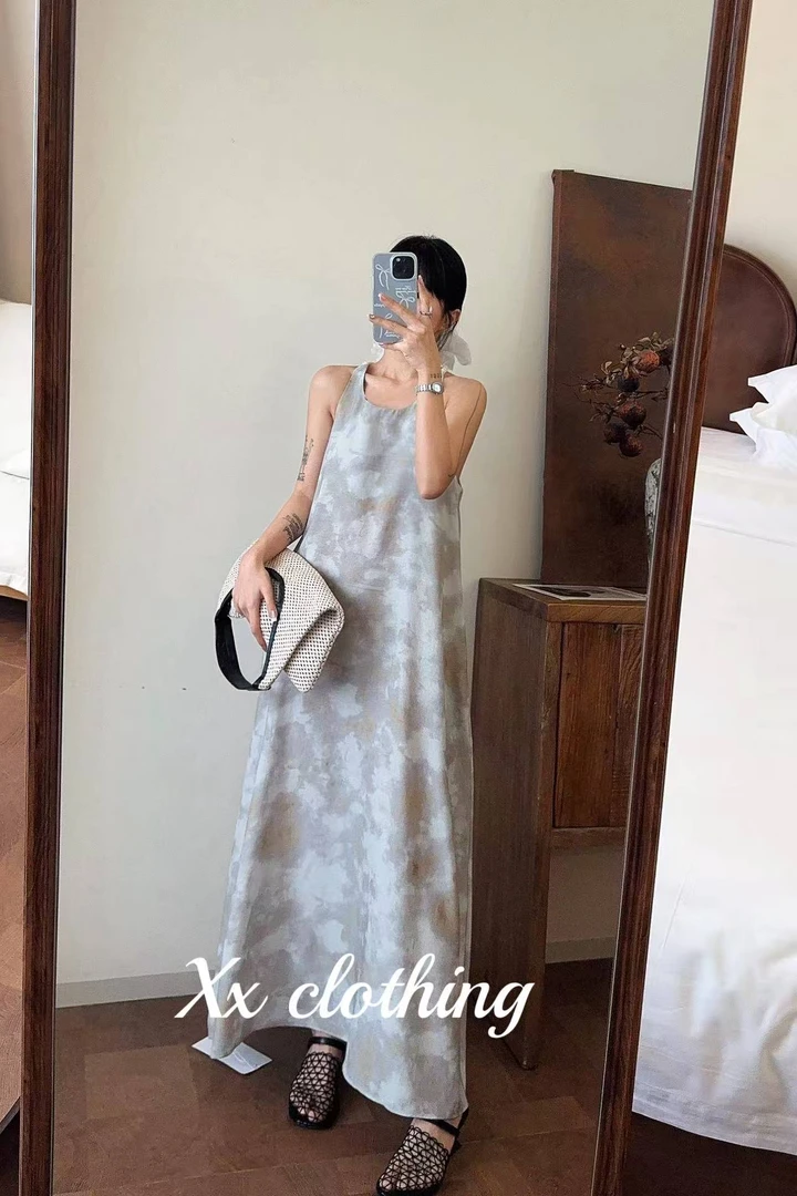 夏季新款气质无袖连衣裙女款针织夏季长裙提花裙子吊带气质设计感