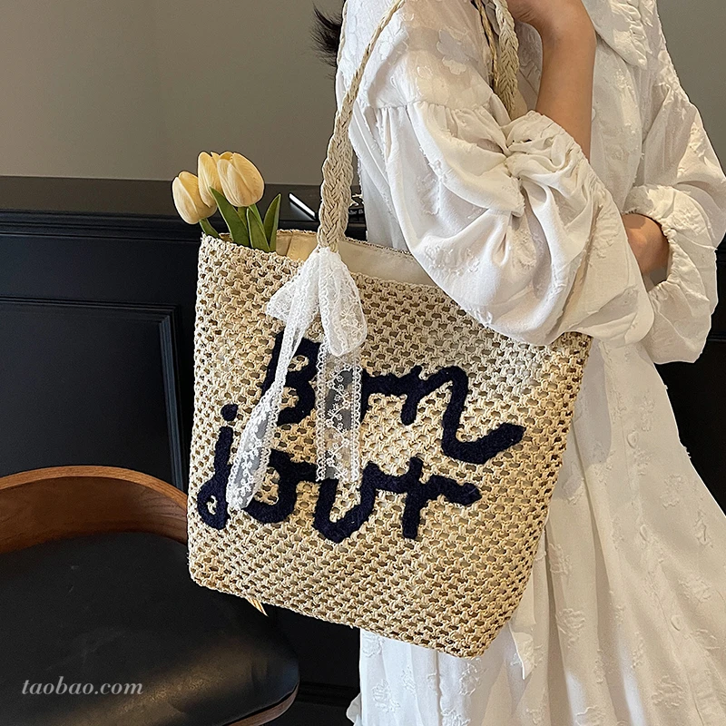 外出度假沙滩草编包女款2025新款休闲大容量单肩包百搭包包大容量