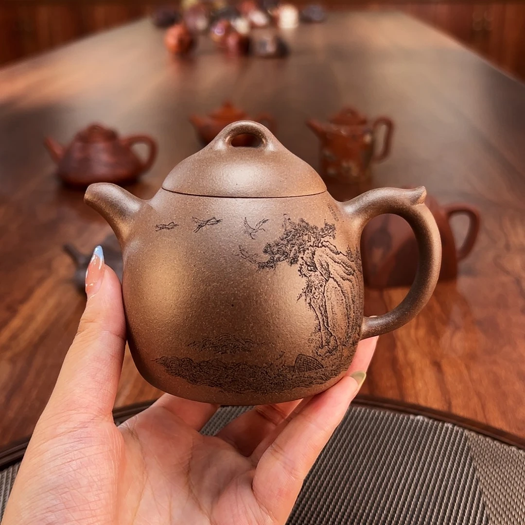 茶壶紫砂松湖观鹤