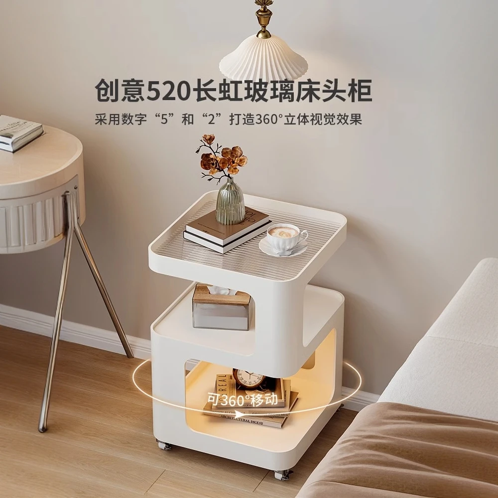 奶油风可移动床头柜小型家用卧室创意床边柜置物架子铁艺移动边几